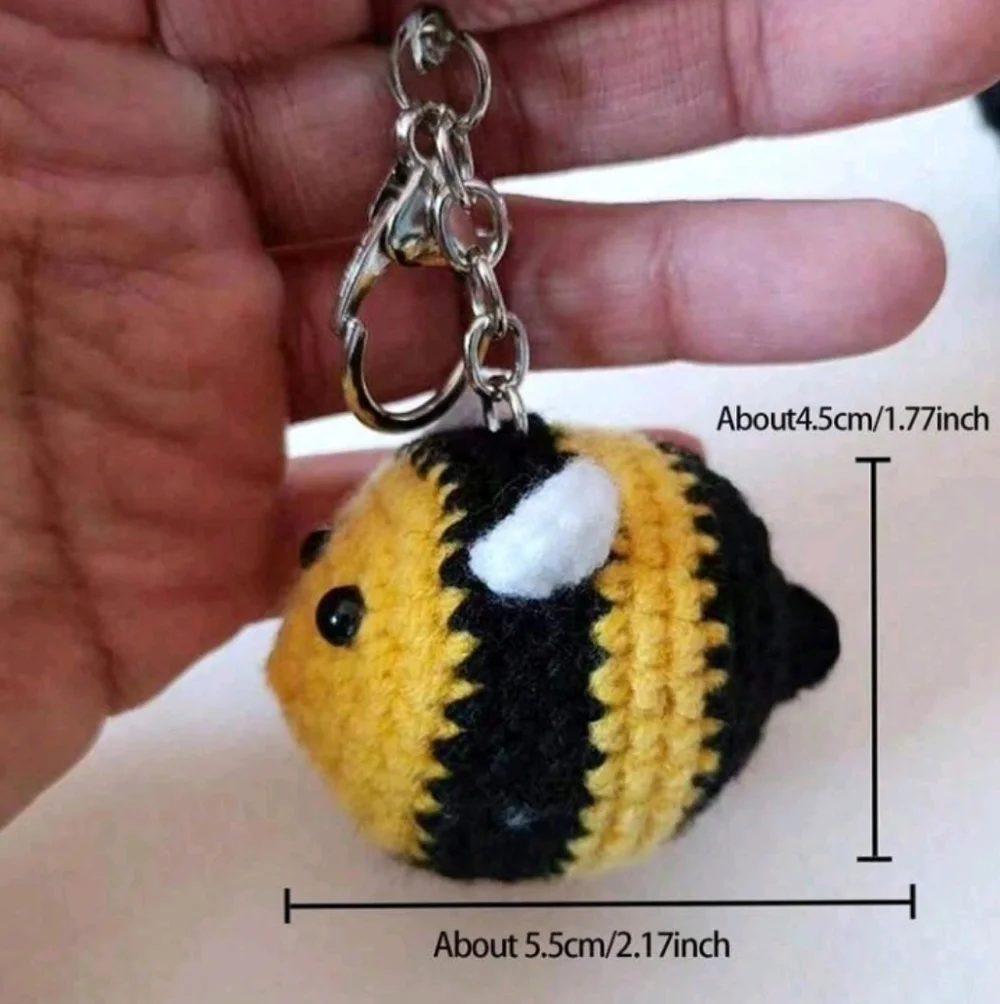 Handmade Crochet Bumblebee Keychain Yellow and Black Bag Accessory